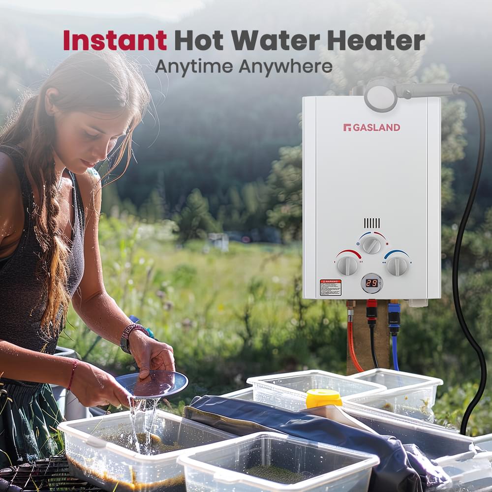 GASLAND Portable Tankless Propane Hot Water Heater - 8L White