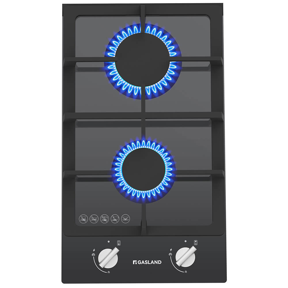 GASLAND 30CM 2 Burner Black Tempered Glass Gas Cooktop