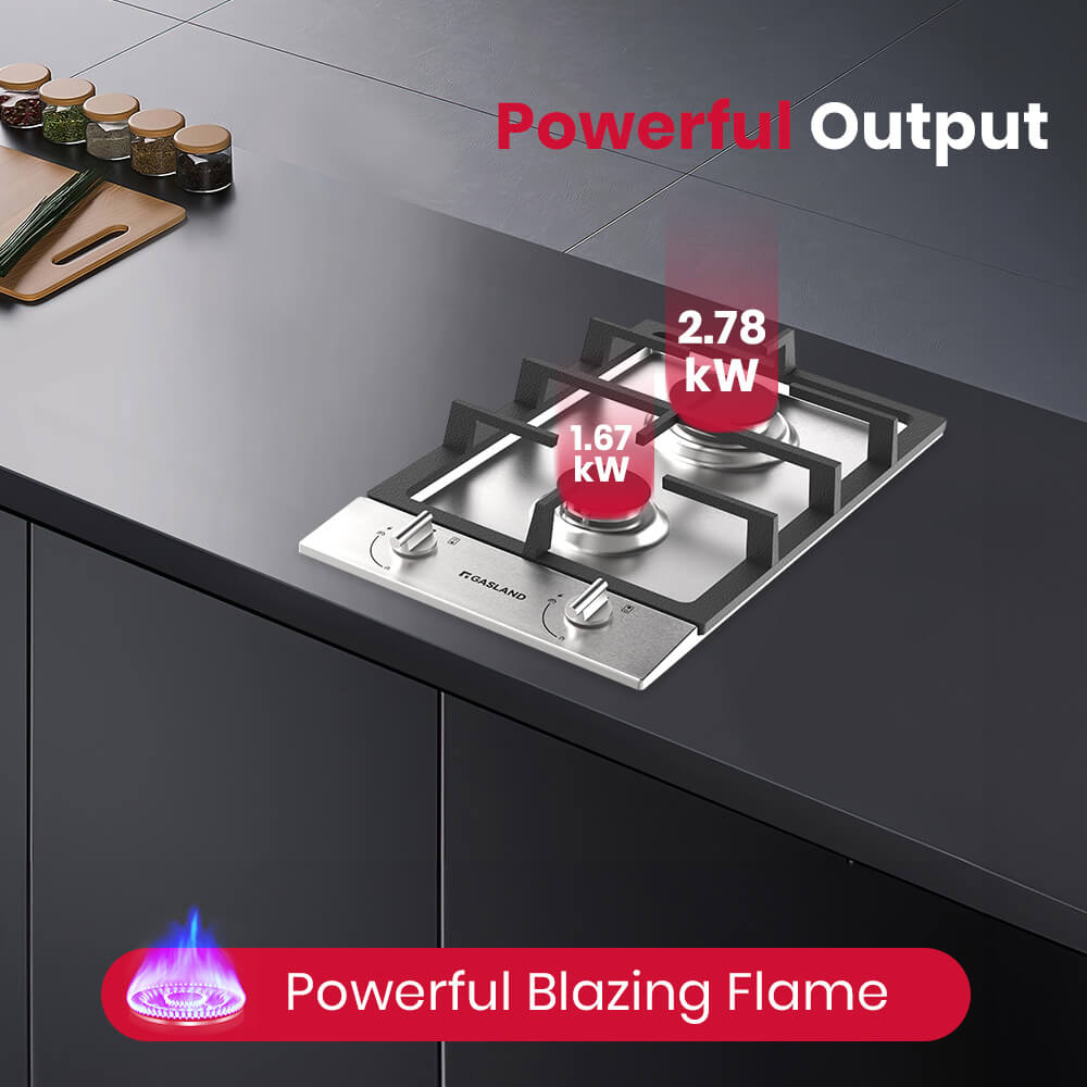 GASLAND 30cm 2 Burner Stainless Steel Gas Cooktop With Griddle