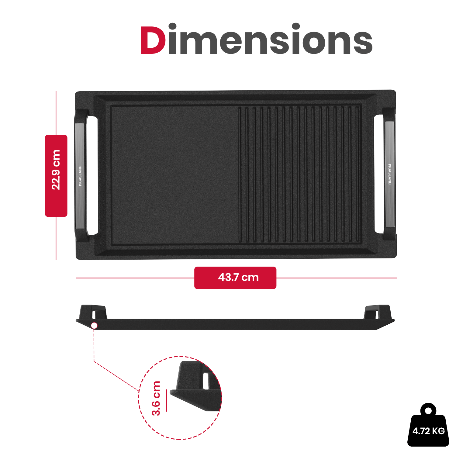 GASLAND Rectangular 2-in-1 Cast Iron Grill/Griddle Pan for Induction Cooktop