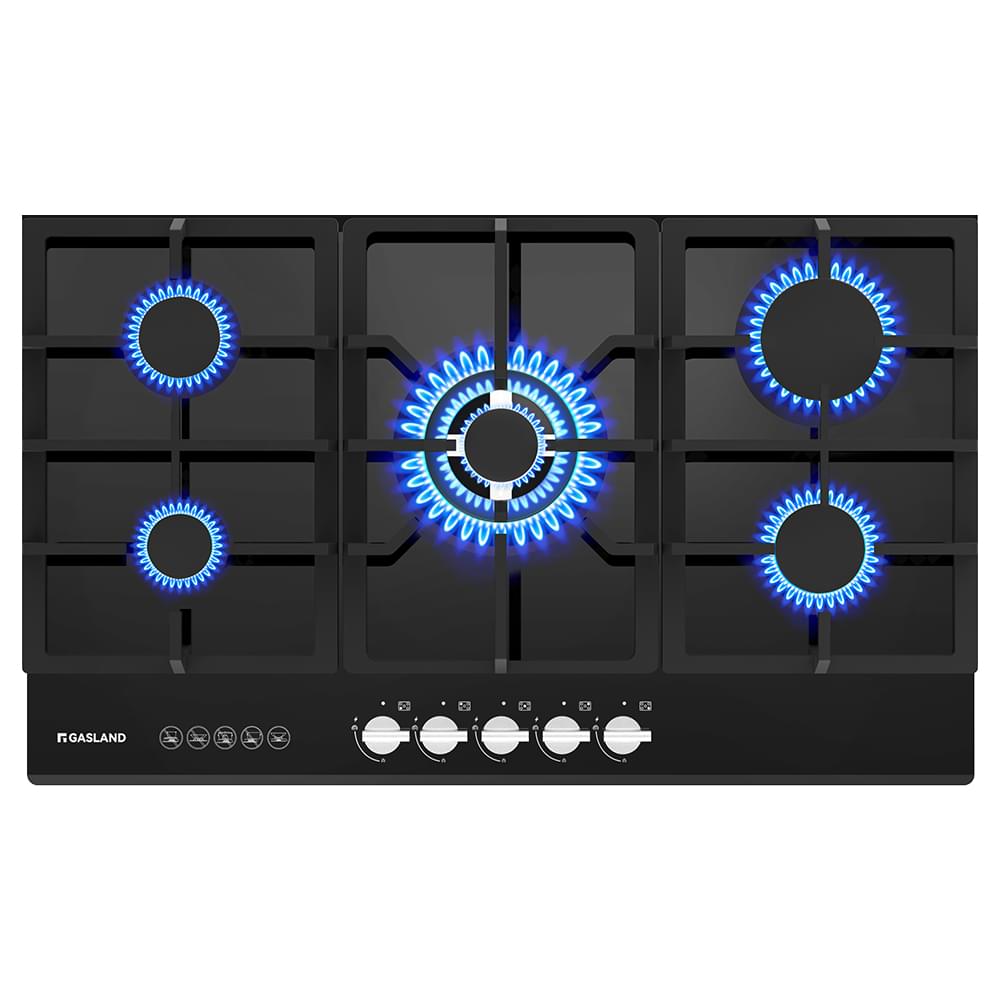 GASLAND 90CM 5 Burner Black Tempered Glass Tri - ring Gas Cooktop