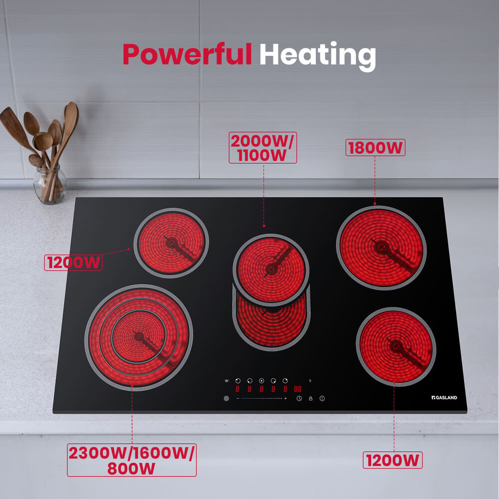 GASLAND 90cm 5 Burner 8500W Triple Ring Sensor Touch Control Electric Ceramic Cooktop