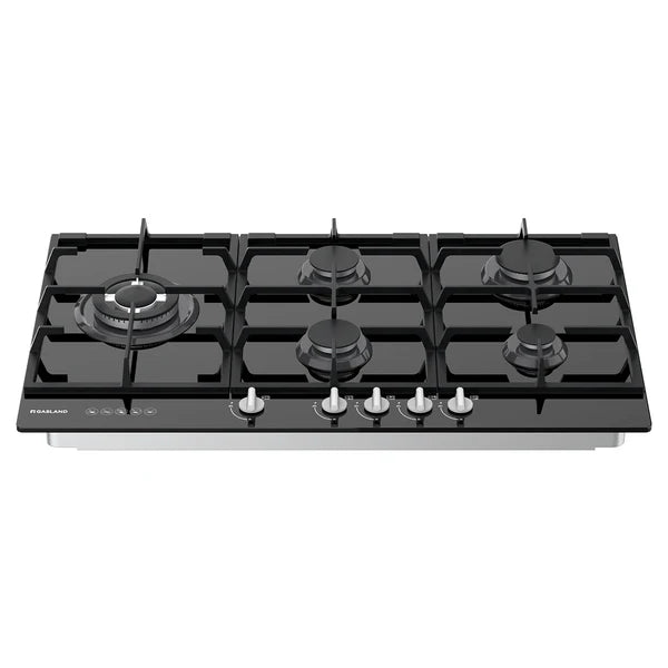 90cm 5 Burner Black Tempered Glass Side Tri-ring Gas Cooktop