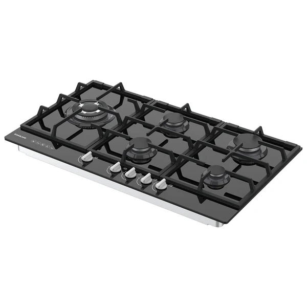 90cm 5 Burner Black Tempered Glass Side Tri-ring Gas Cooktop