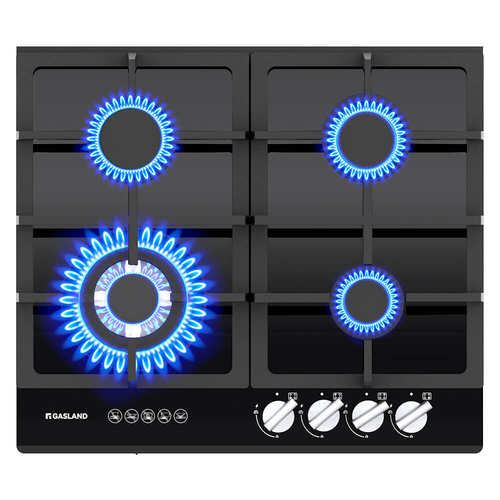 GASLAND 60CM 4 Burner Black Tempered Glass Tri-ring Gas Cooktop