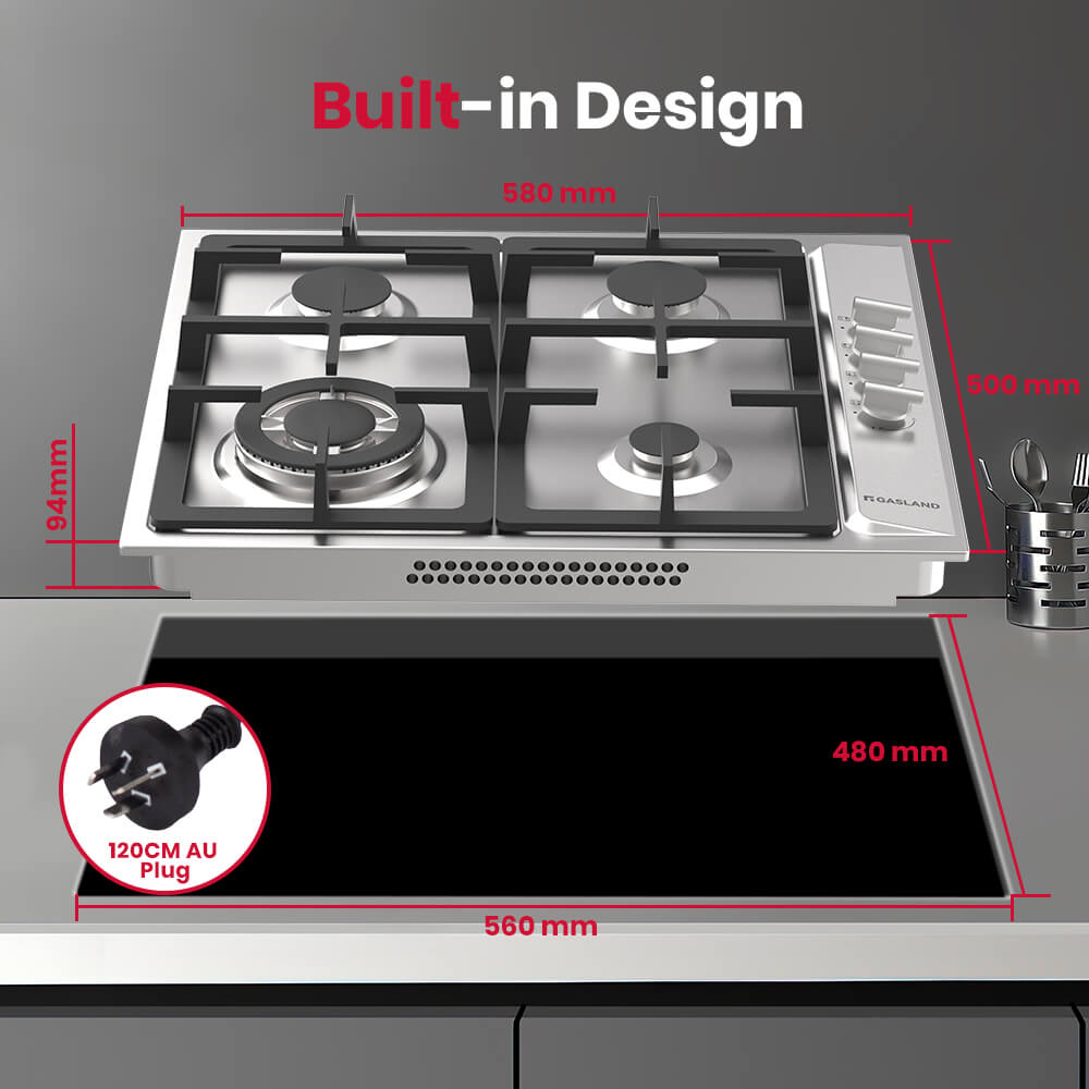 GASLAND 60CM 4 Burner Stainless Steel Tri-ring Gas Cooktop