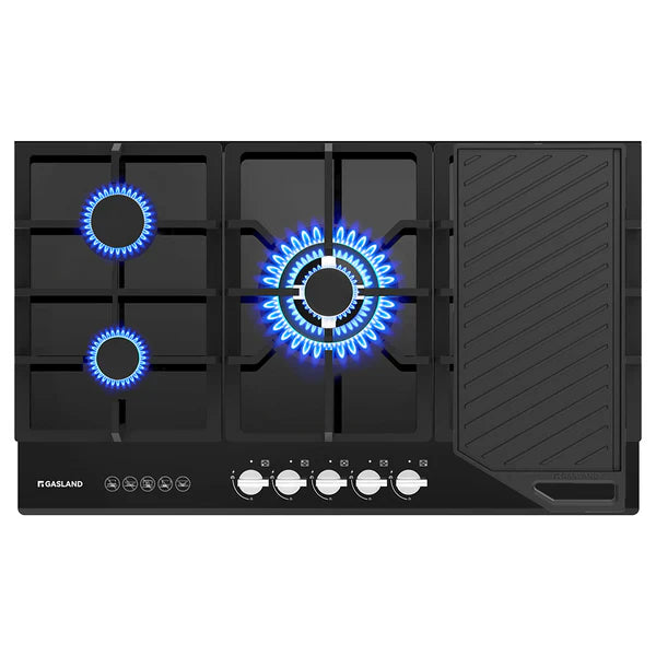 GASLAND 90cm 5 Burner Black Tempered Glass Tri-ring Gas Cooktop With Griddle