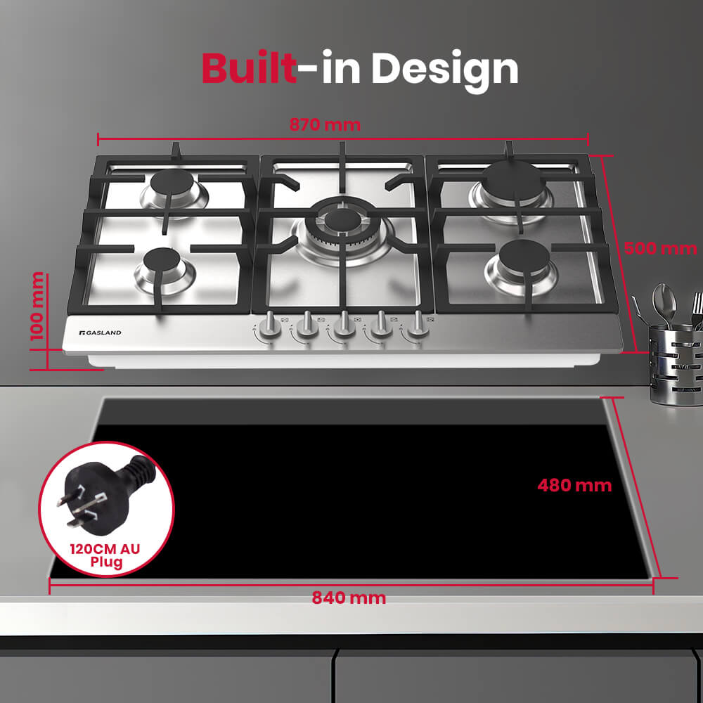 GASLAND 90CM 5 Burner Stainless Steel Tri-ring Gas Cooktop