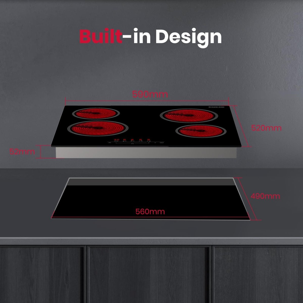 GASLAND 60cm 4 Burner 6000W Built - in Glass Electric Ceramic Cooktop