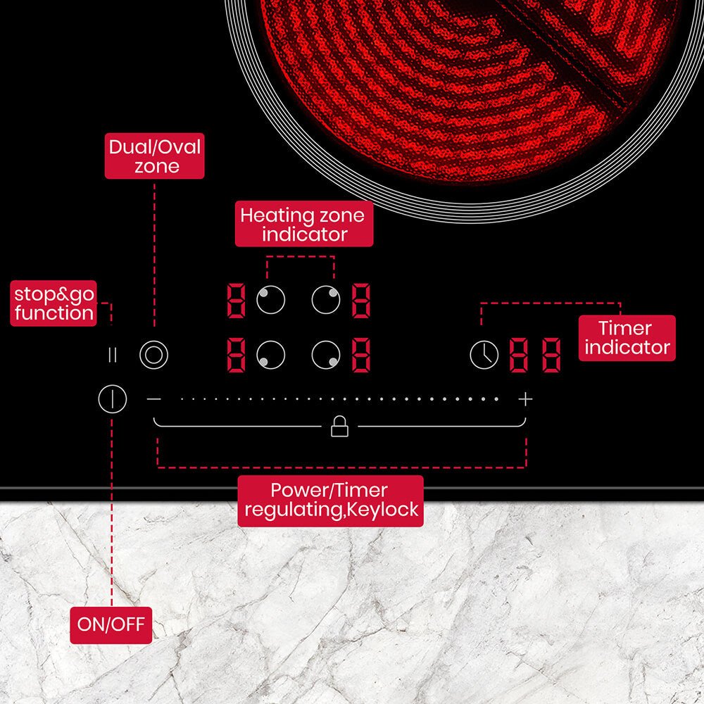 GASLAND 77cm 4 Burner 6600W Pro Style Built-in Electric Ceramic Cooktop