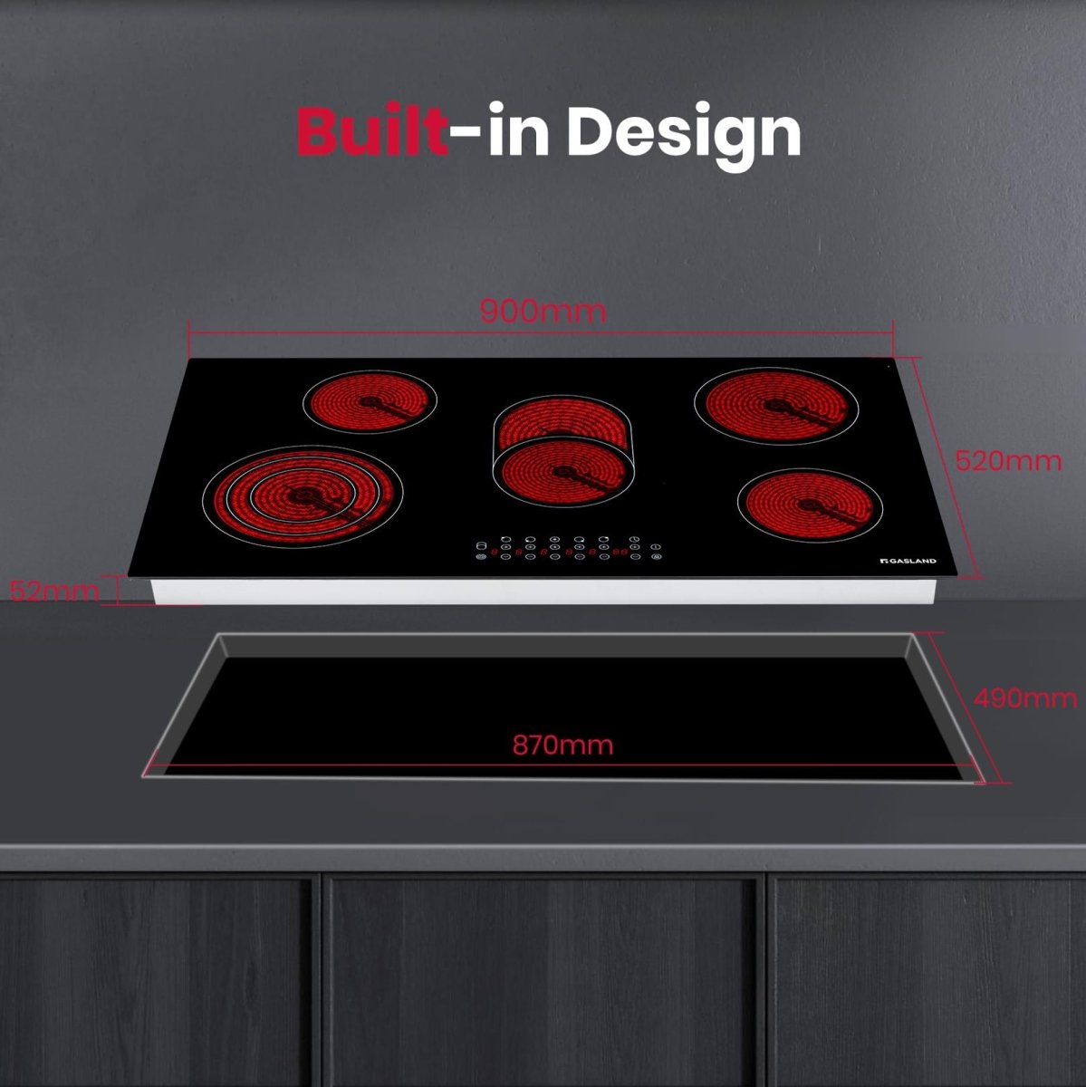 GASLAND 90cm 5 Burner 8500W Triple Ring Sensor Touch Control Electric Ceramic Cooktop