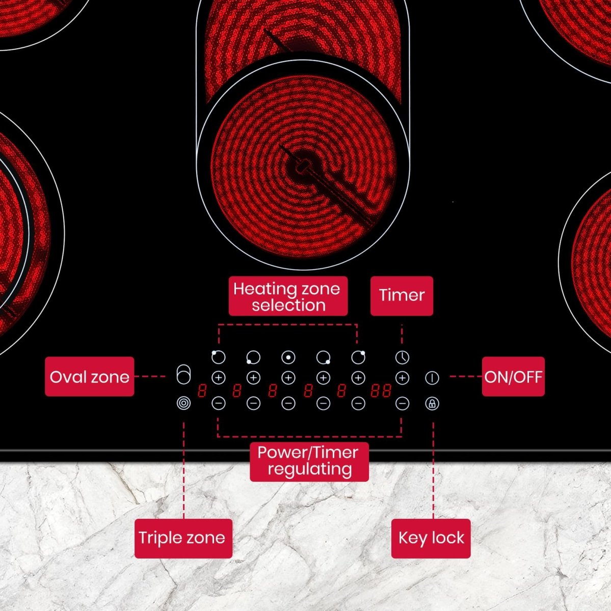 GASLAND 90cm 5 Burner 8500W Triple Ring Sensor Touch Control Electric Ceramic Cooktop