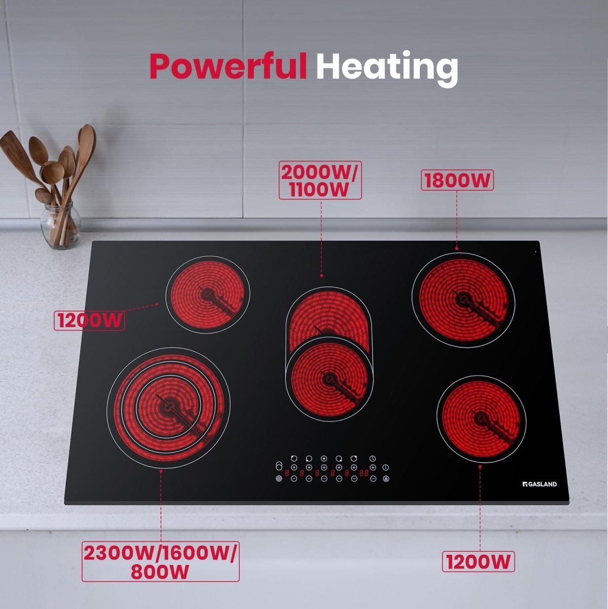 GASLAND 90cm 5 Burner 8500W Triple Ring Sensor Touch Control Electric Ceramic Cooktop