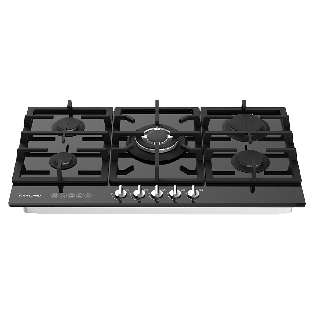 GASLAND 90CM 5 Burner Black Tempered Glass Tri - ring Gas Cooktop